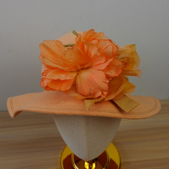 Vintage Betmar Hat Peach Wool Felt Floral Church Royal Ascot NEIMAN MARCUS main image 8